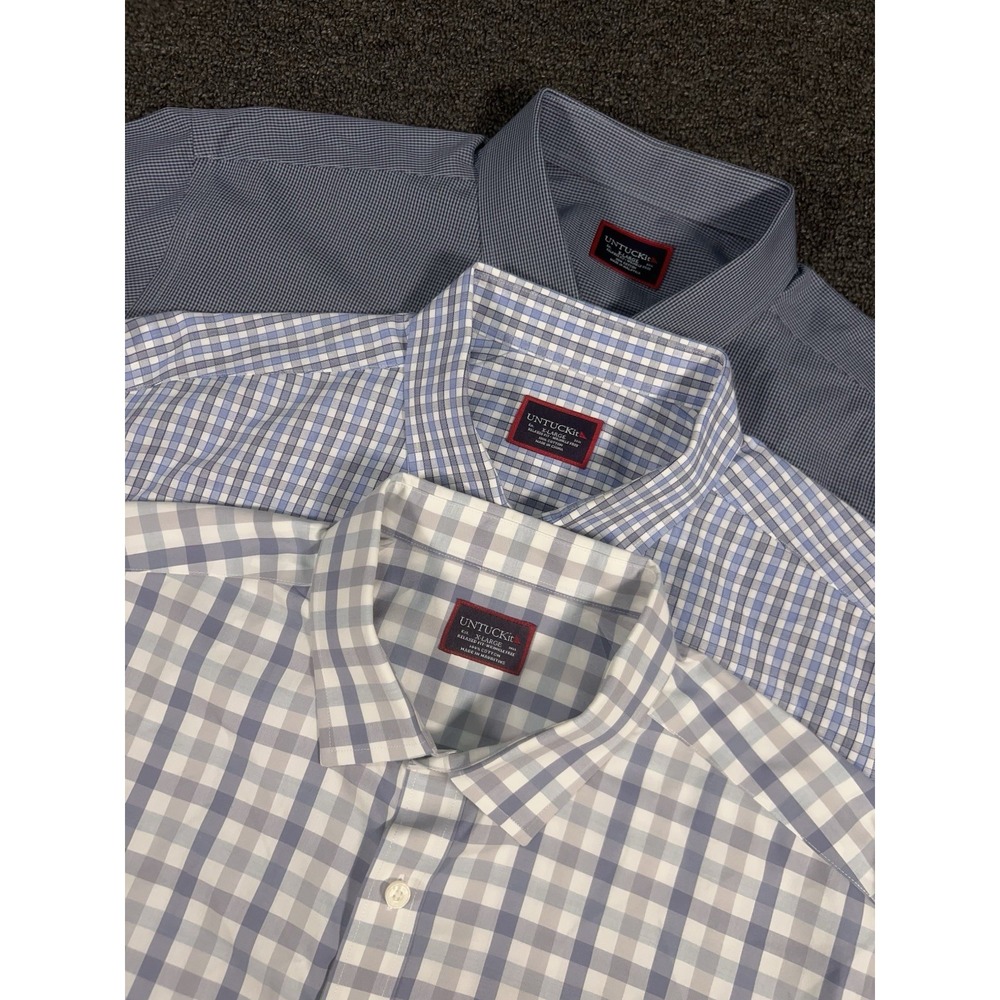 Untuckit Shirt Men's XL Relaxed Wrinkle Free Gingham Check Blue - Lot Of 3